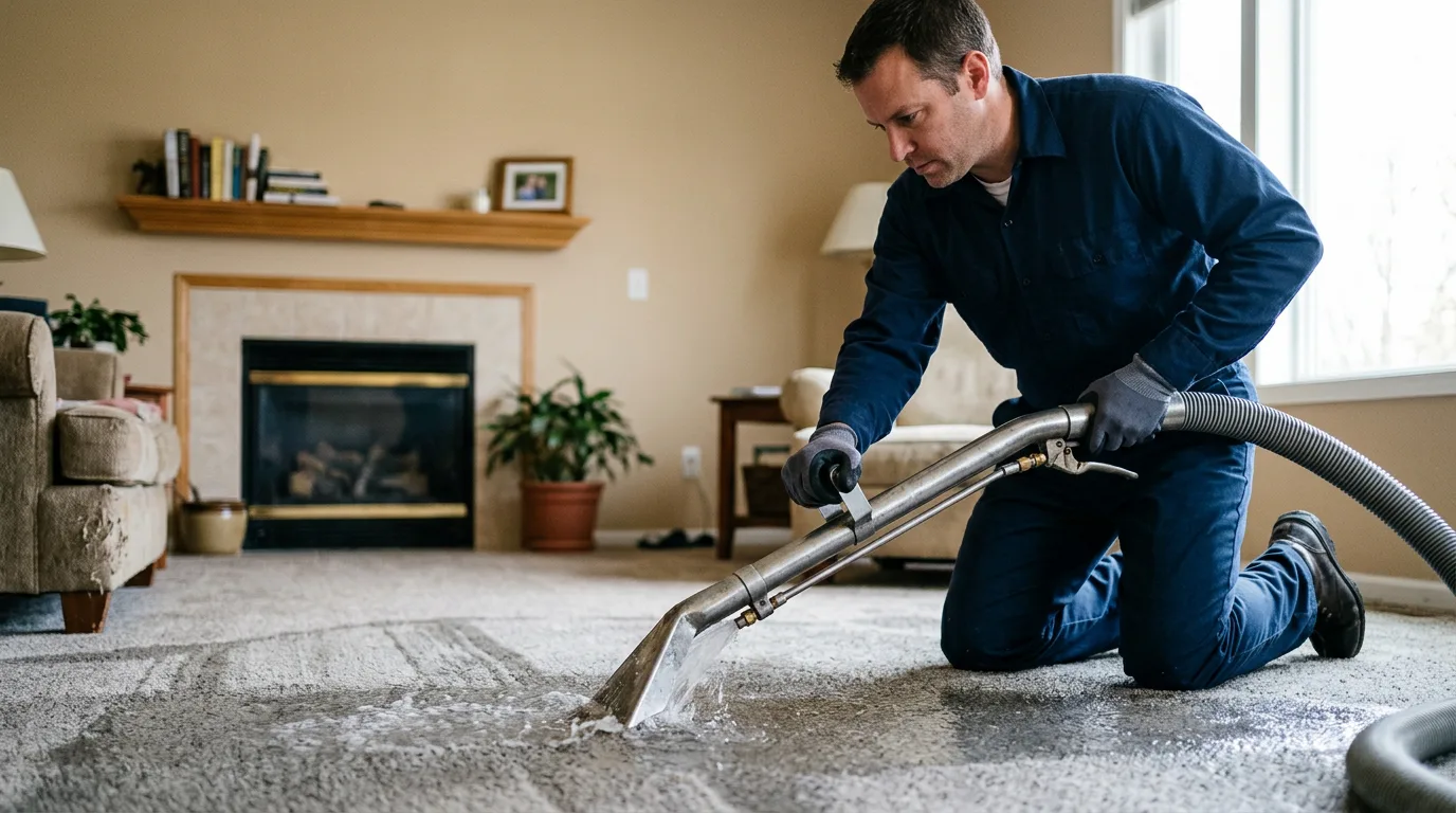 Water damage restoration technician working near Newfield, NY